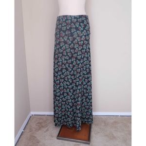 LuLaRoe Maxi Skirt Green Leaves Red Yellow Flower